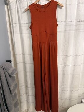 Cider Rust Sleeveless Ribbed Jumpsuit